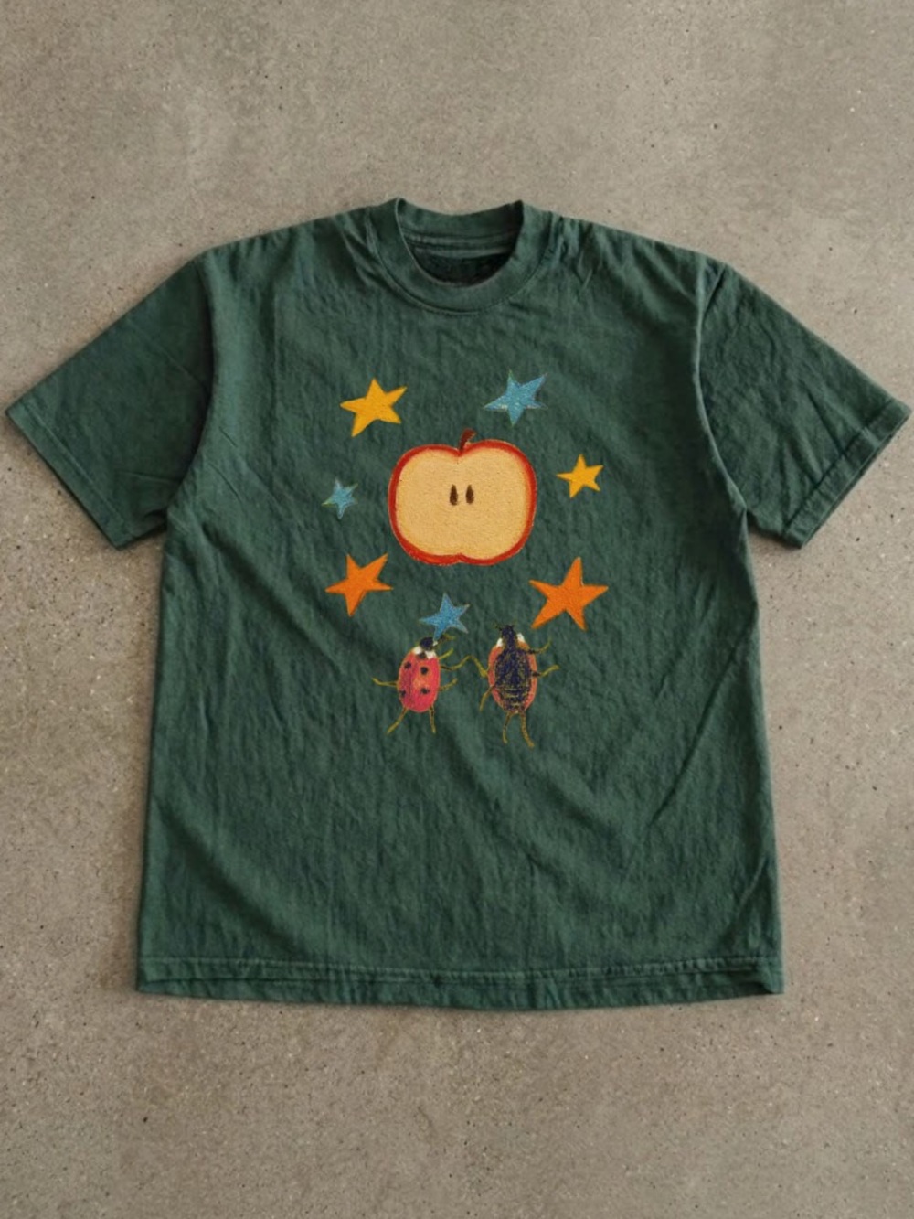 Forest Green Apple & Bugs Graphic Tee